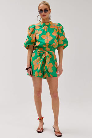 straight regular waist gebloemde casual short groen