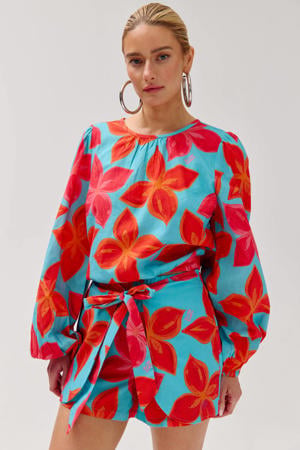 gebloemde top blauw