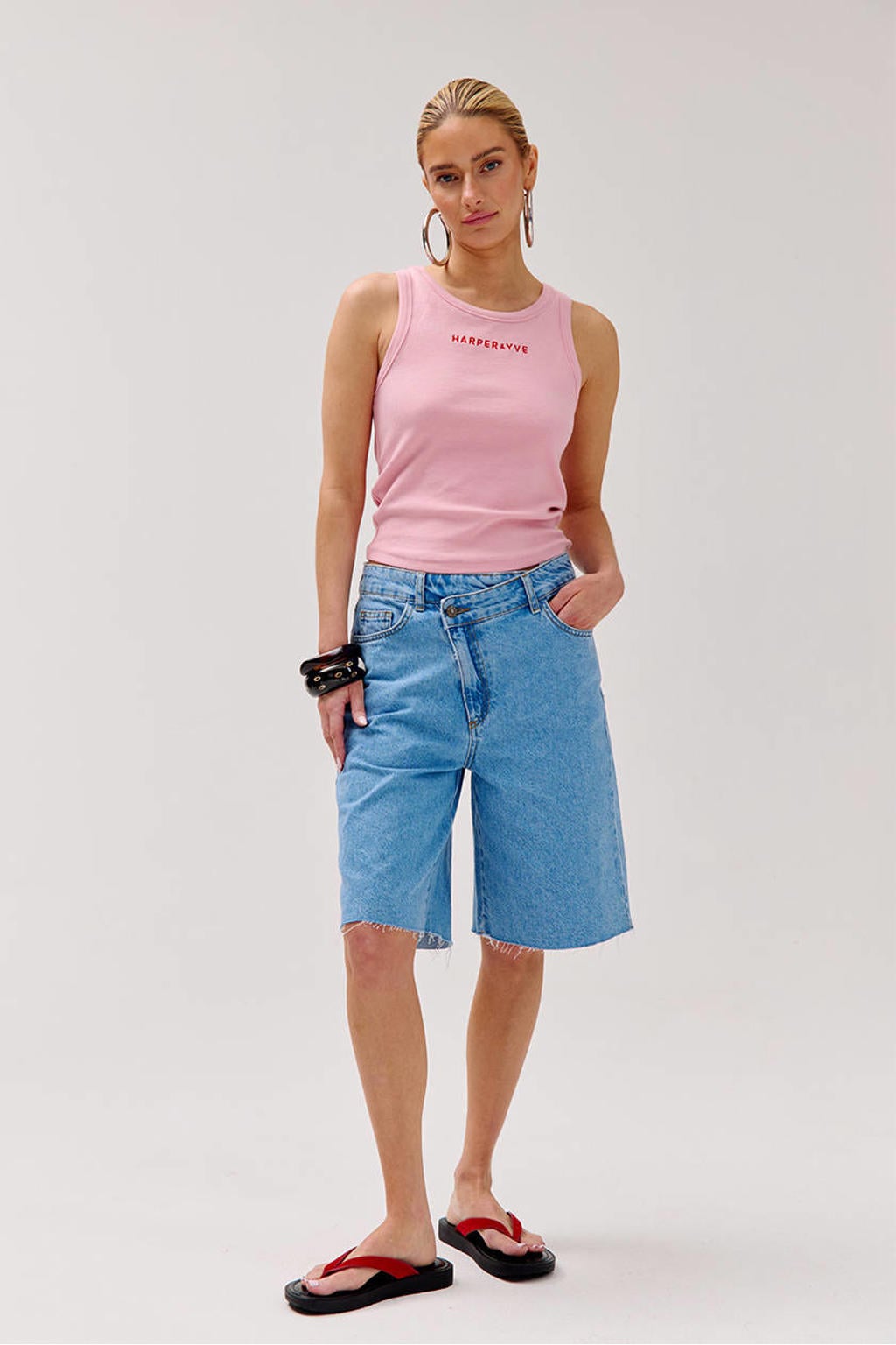 Roze dames HARPER & YVE top met effen en ronde hals