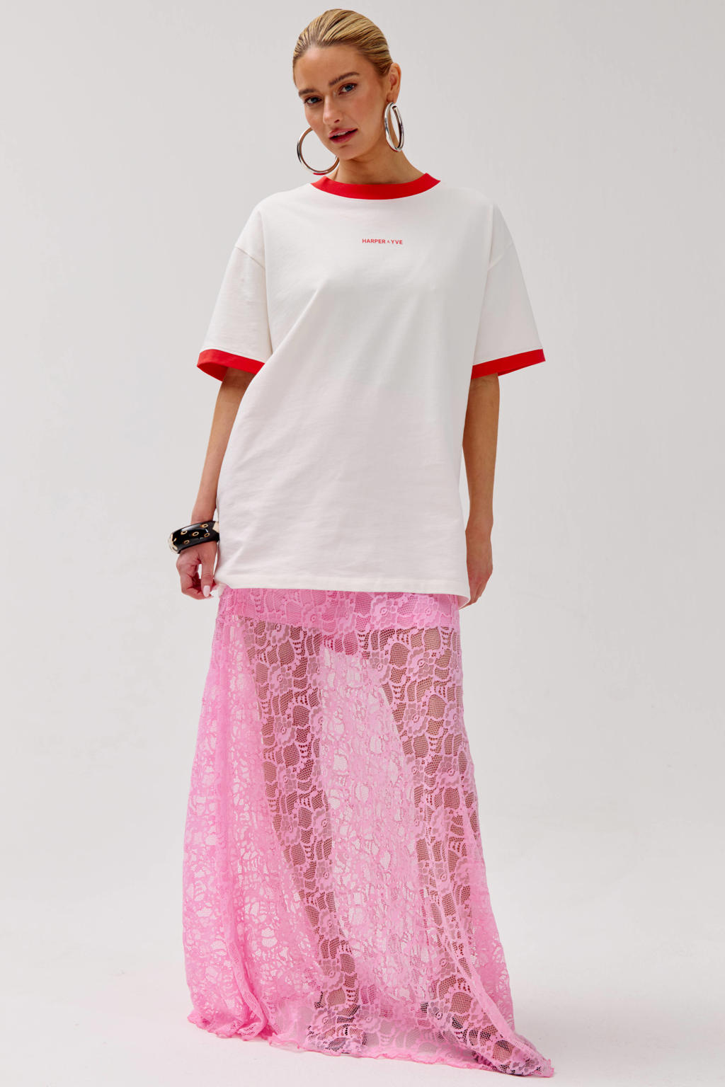 Roze dames HARPER & YVE kanten gebloemde maxi rok voorzien van
