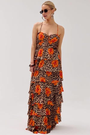 maxi jurk met panterprint multi