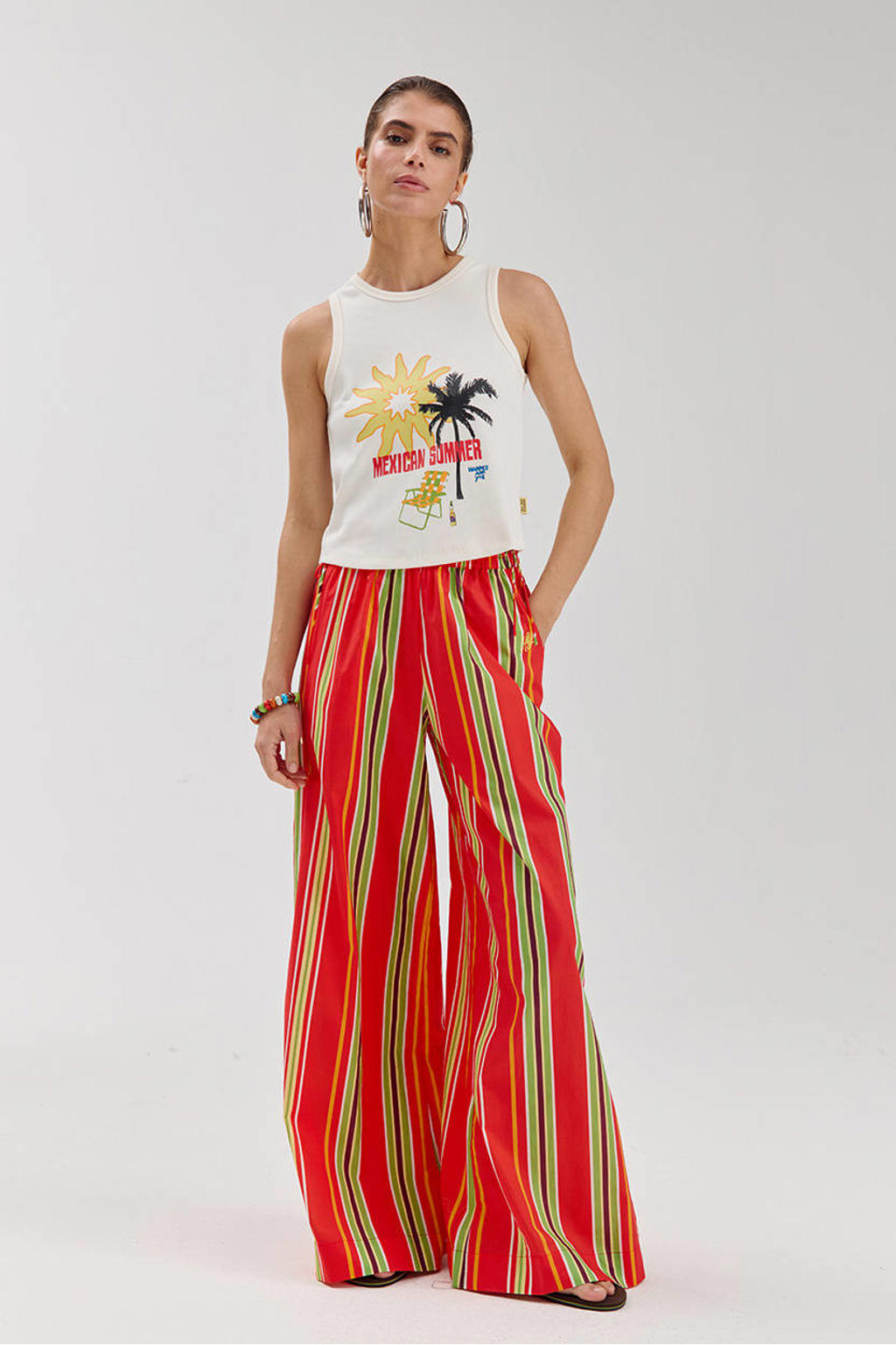 Wit en gele dames HARPER & YVE cropped top met ronde hals