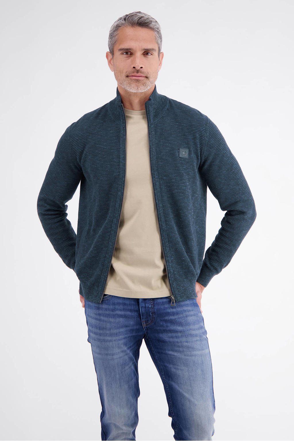 LERROS katoenen gebreid vest - donkerblauw