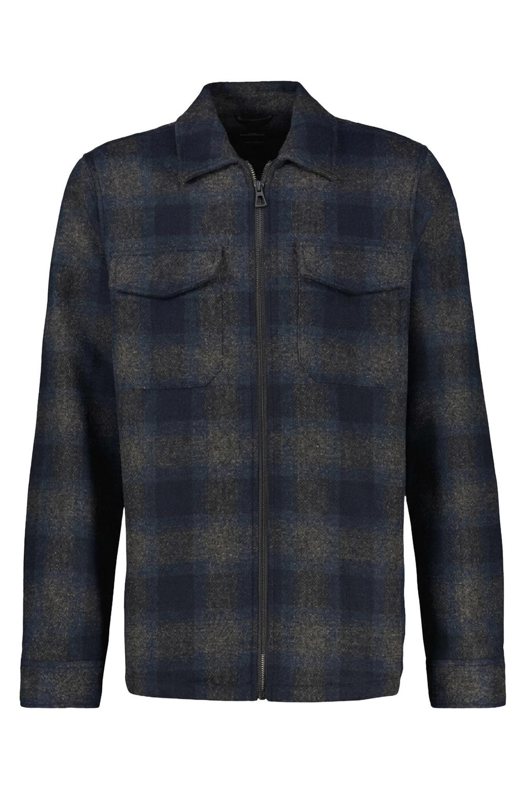 Donkerblauwe heren LERROS regular fit overshirt en wol met lange mouwen en klassieke kraag