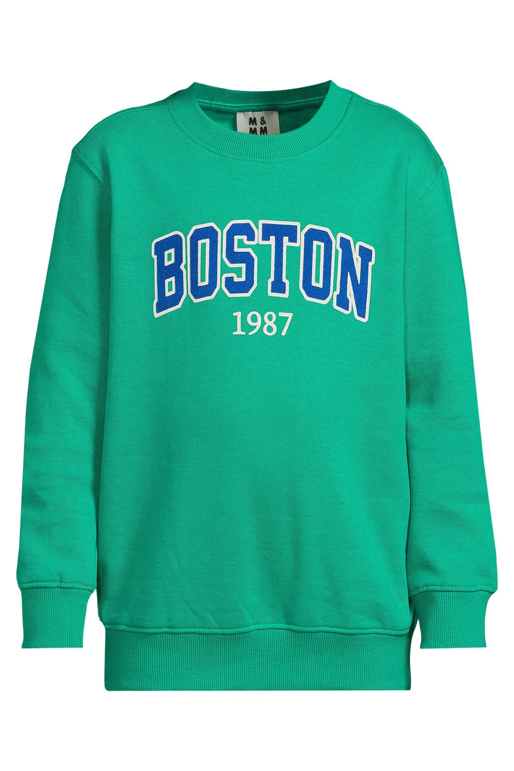 Groene jongens Me & My Monkey sweater van katoen met tekst print, lange mouwen en ronde hals