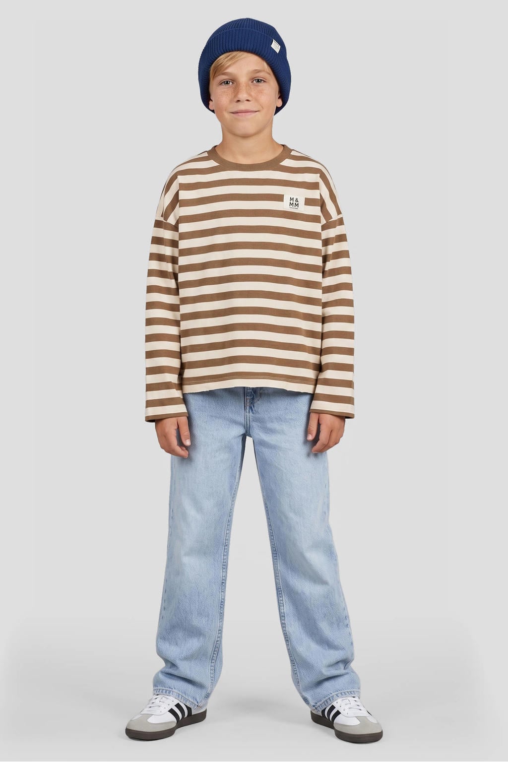 Me & My Monkey oversized gestreepte longsleeve - donkerbruin/ecru