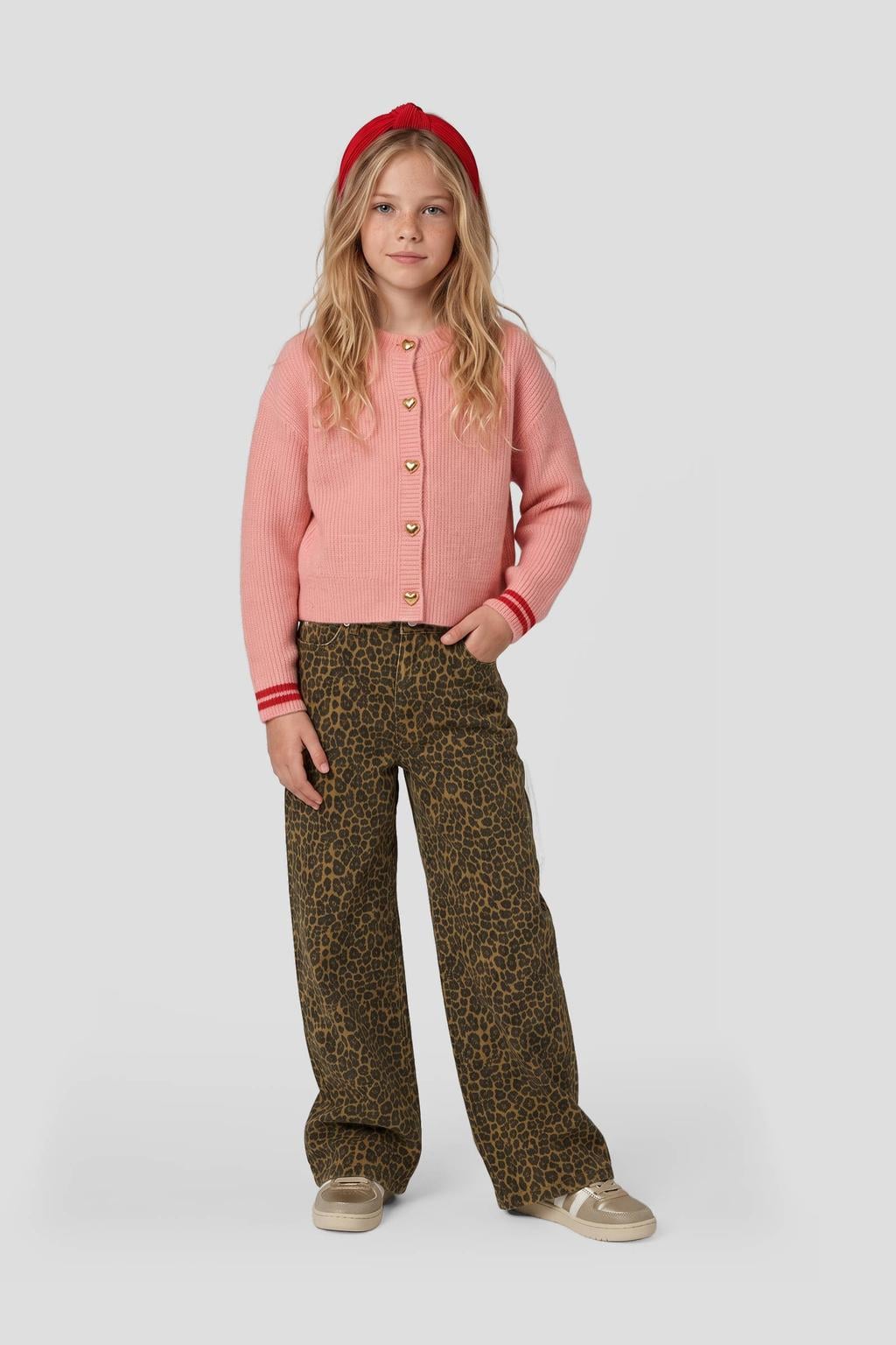 Roze meisjes Me & My Monkey gebreid vest met lange mouwen, ronde hals en knoopsluiting