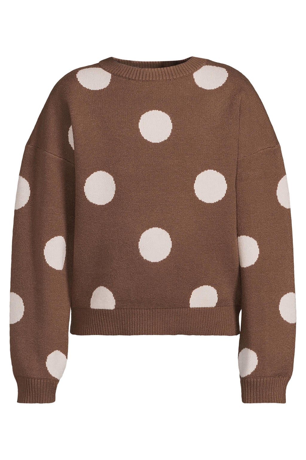 Donkerbruin en witte meisjes Me & My Monkey rechtvallende gebreide trui met stippenprint, lange mouwen en ronde hals