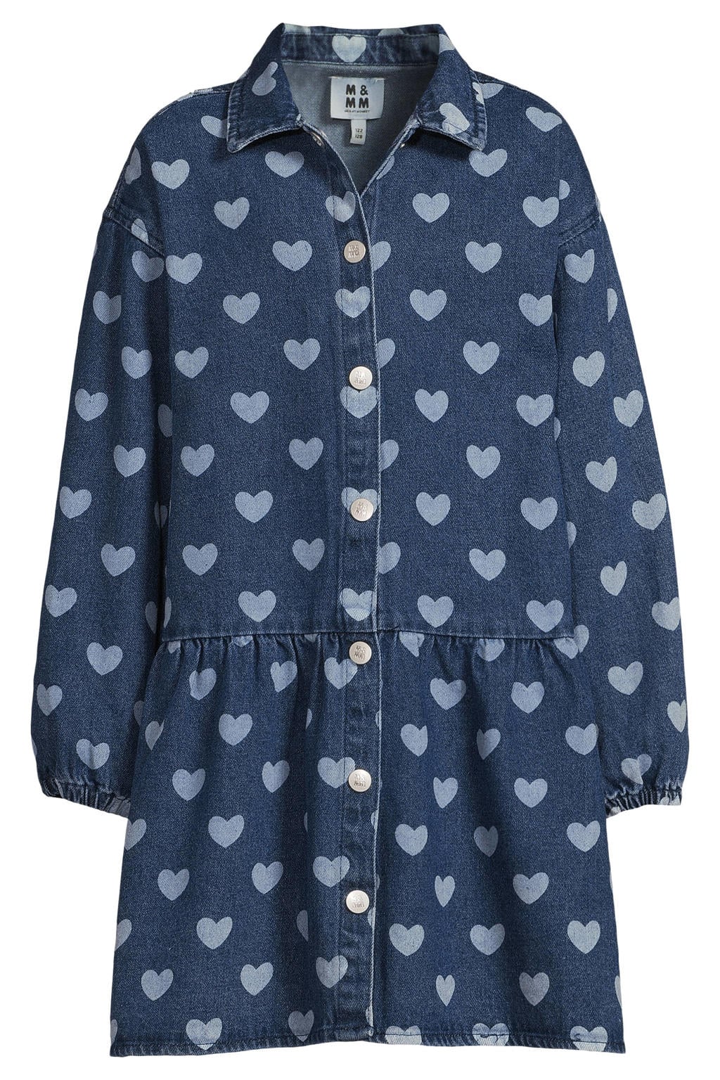 Me & My Monkey spijkerjurk met hartjes en plooien - donkerblauw