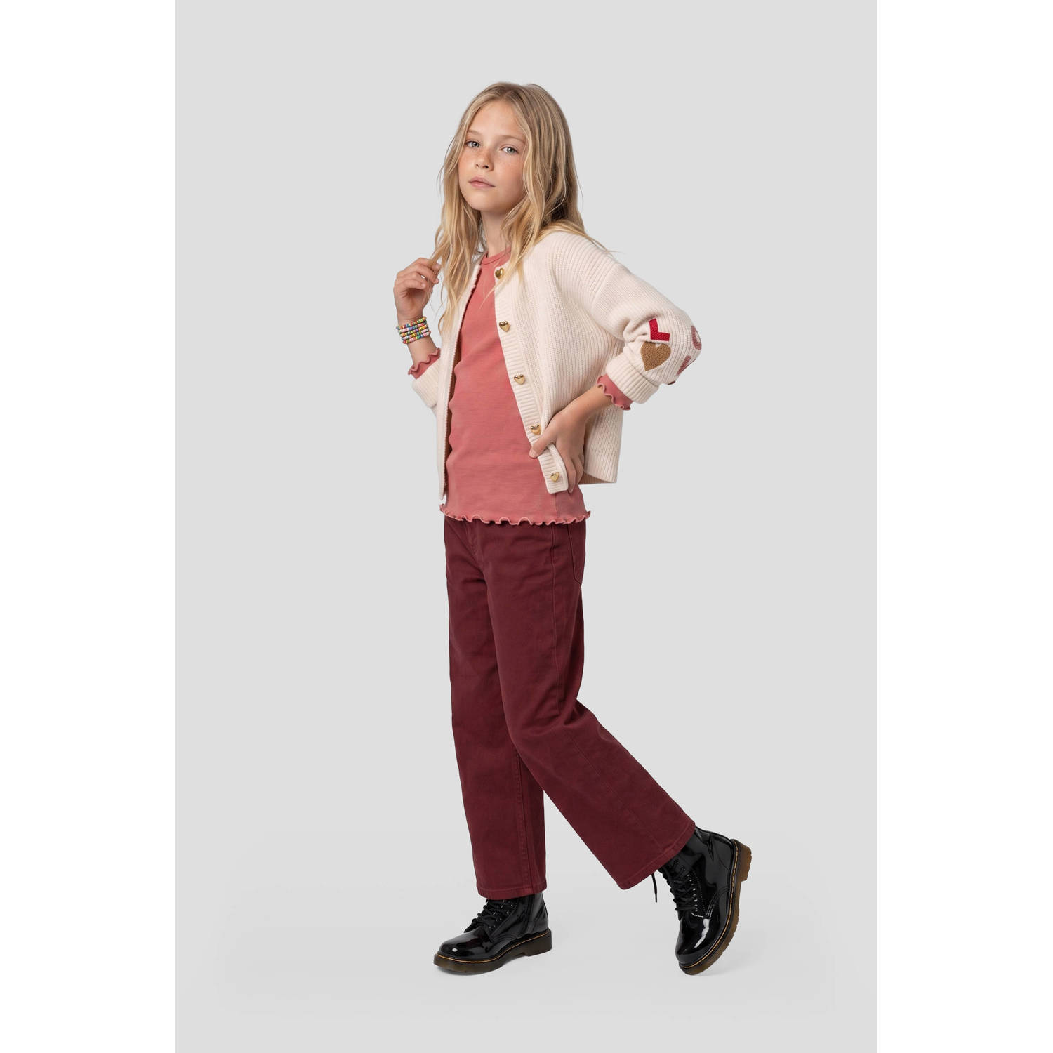 Me & My Monkey loose fit jeans donkerrood