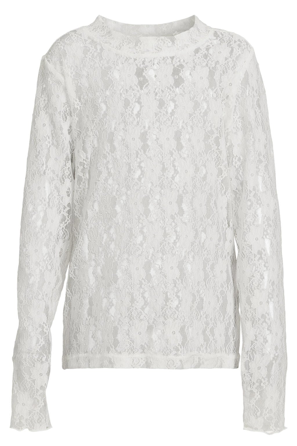 Me & My Monkey kanten rechtvallende gebloemde semi-transparante longsleeve - wit