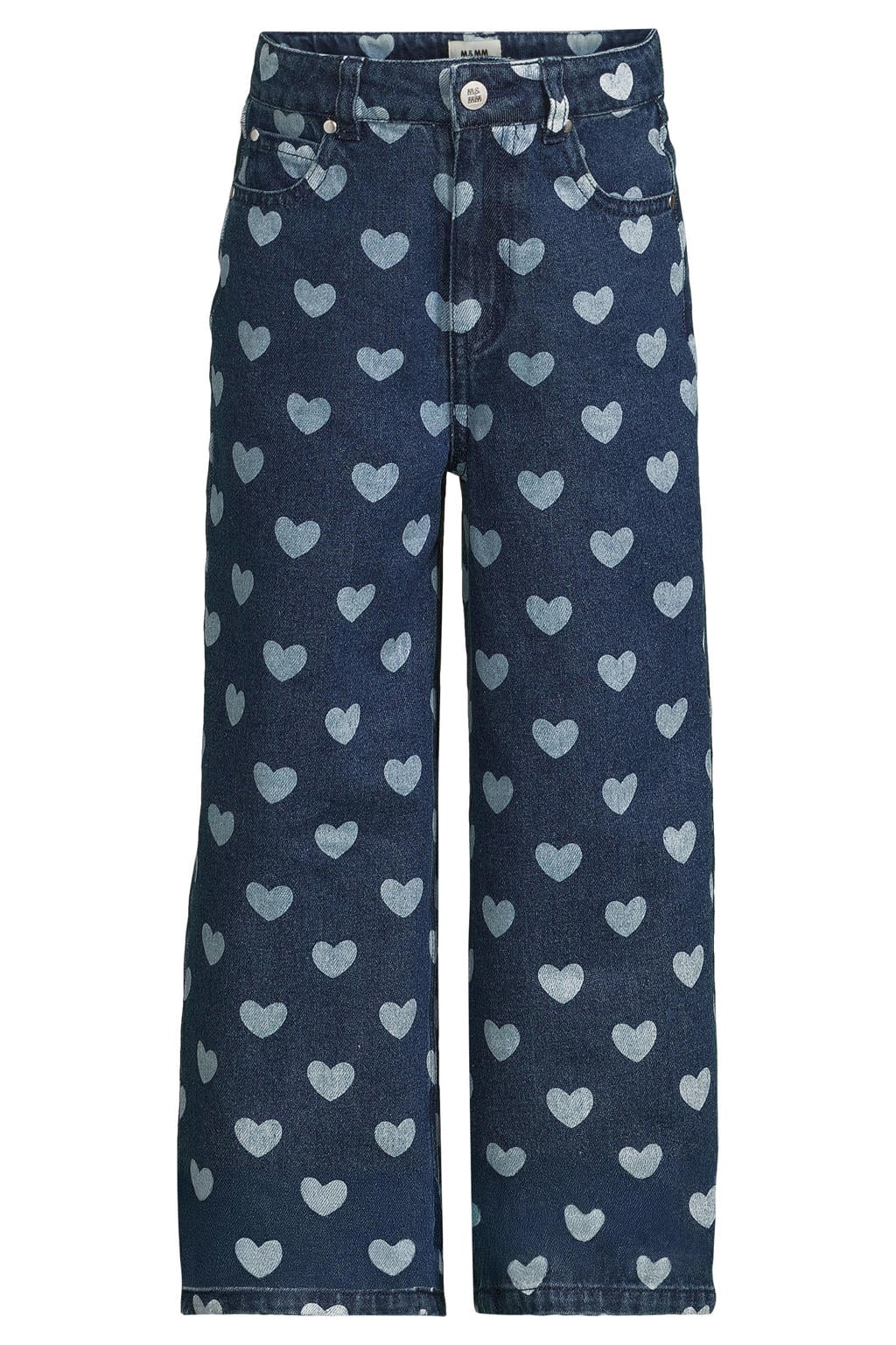 Me & My Monkey loose fit jeans met hartjes - donkerblauw