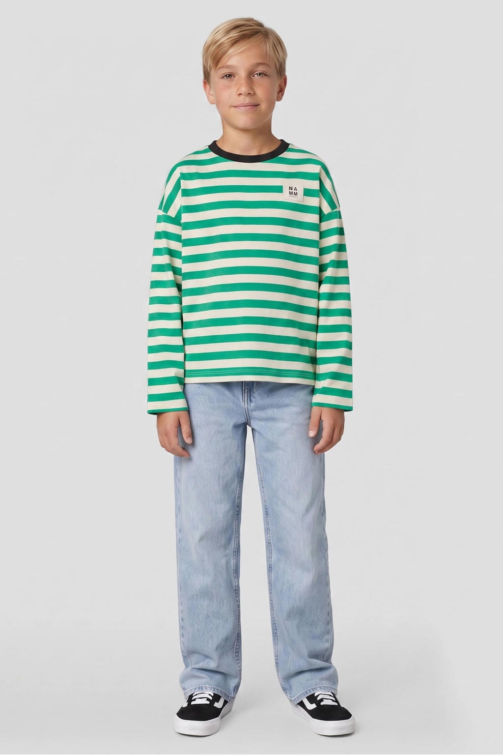 Me & My Monkey oversized gestreepte longsleeve - felgroen/offwhite