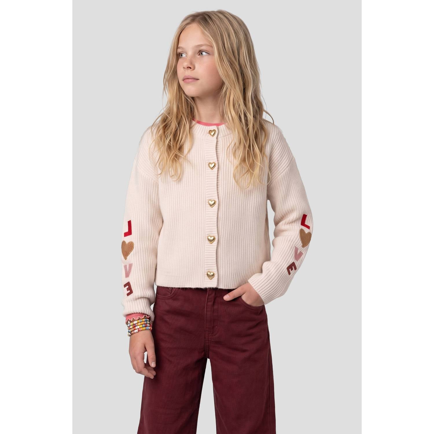 Me & My Monkey gebreid vest met borduursels ecru