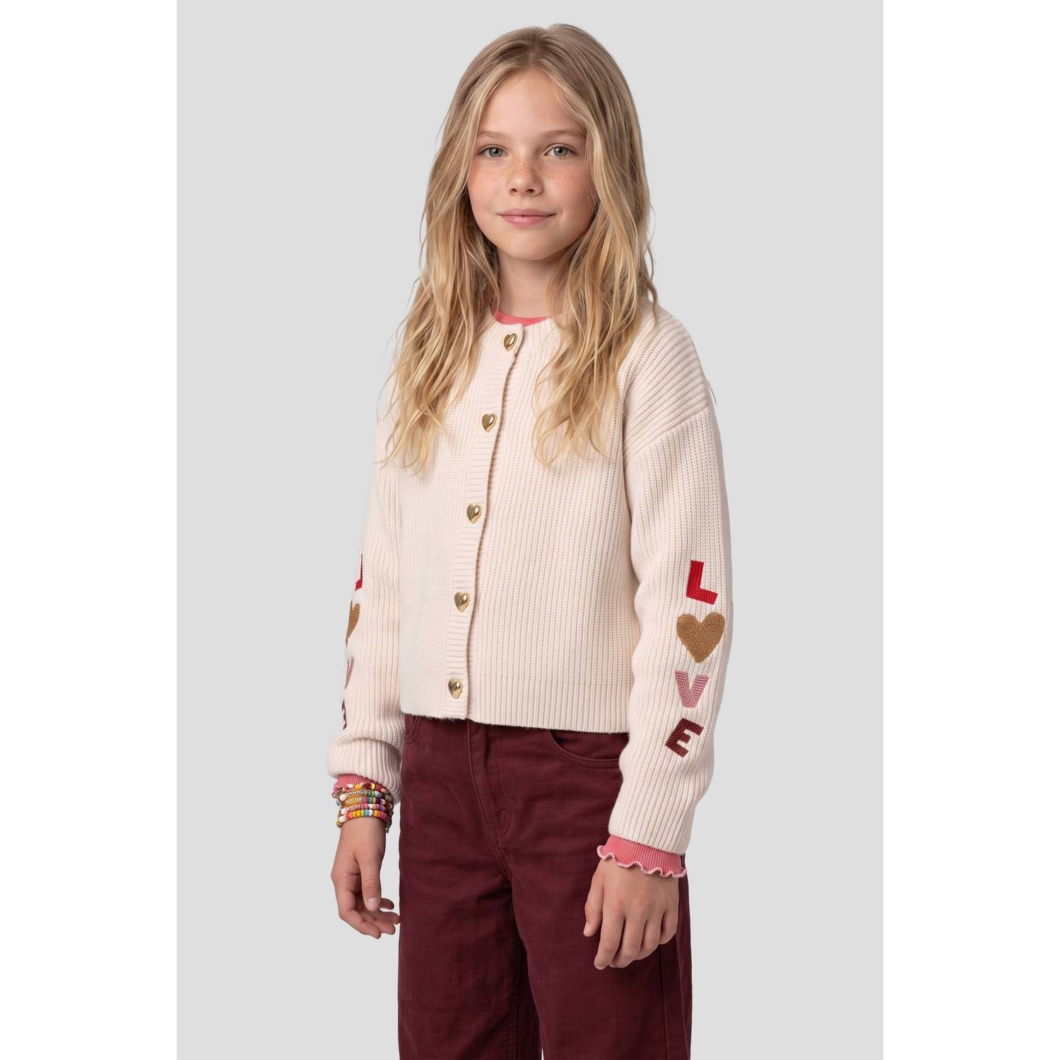 Me & My Monkey gebreid vest met borduursels ecru