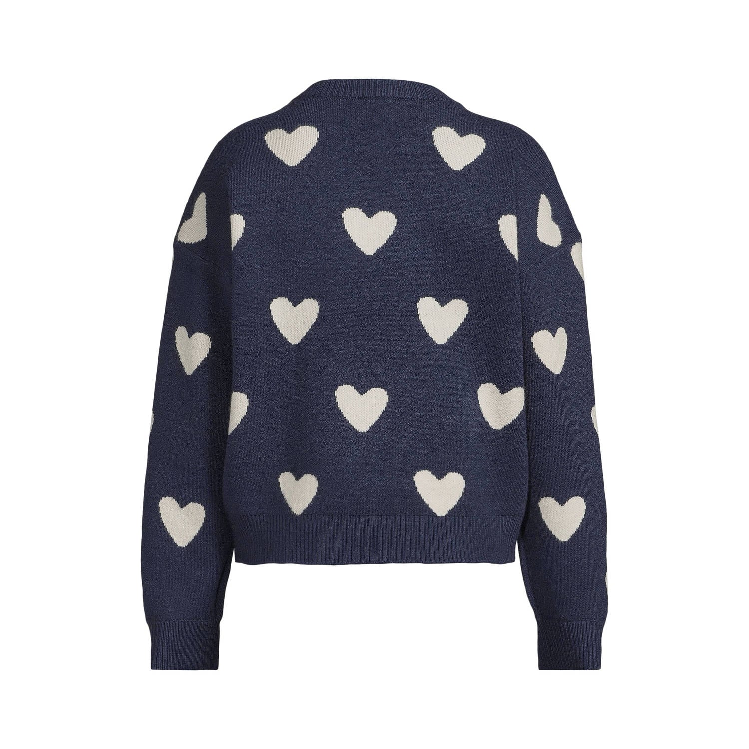 Me & My Monkey rechtvallende gebreide trui met hartjes donkerblauw