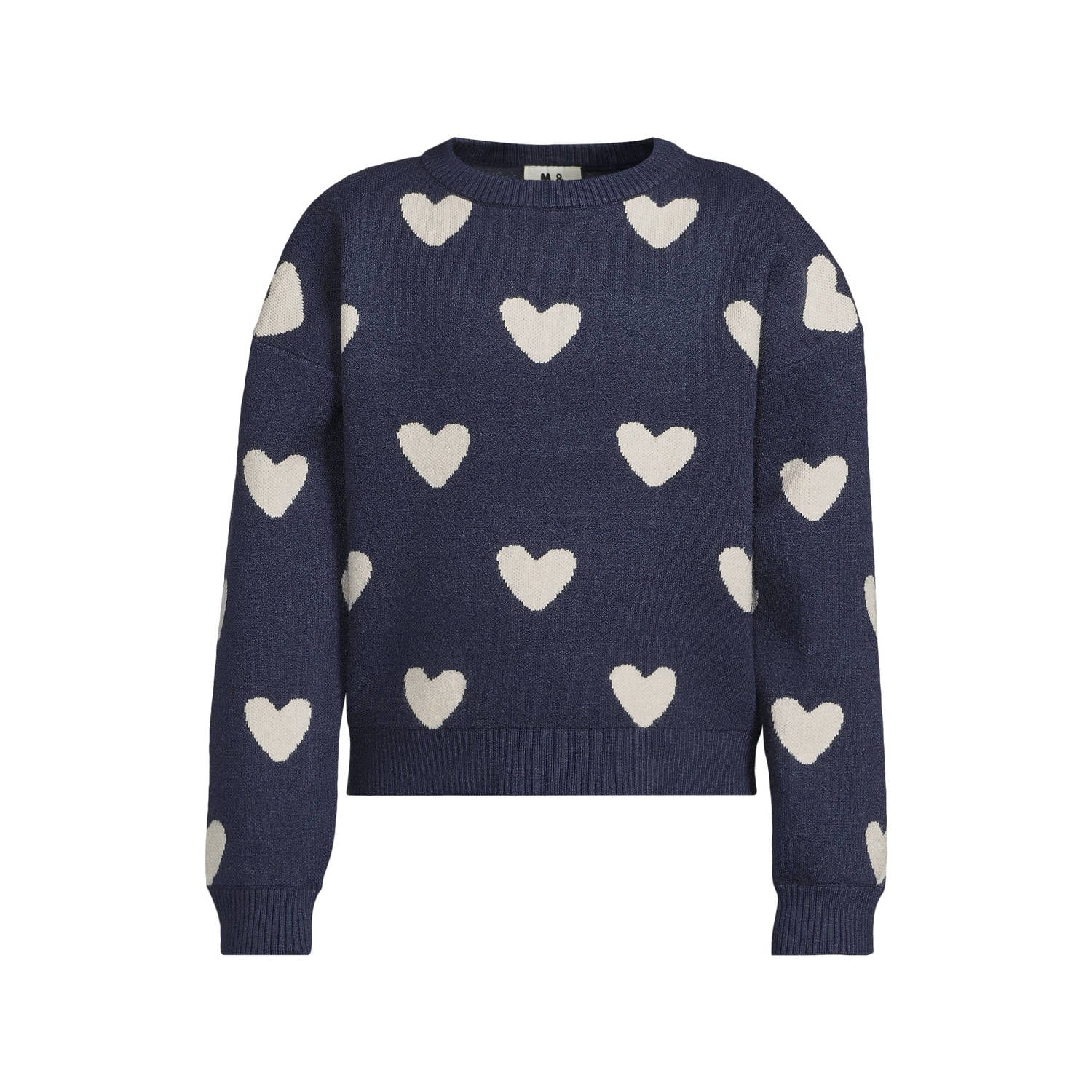 Me & My Monkey rechtvallende gebreide trui met hartjes donkerblauw