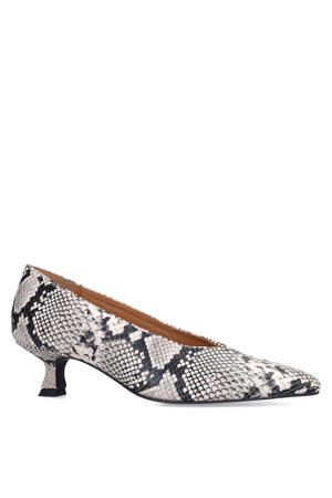 leren pumps met slangenprint grijs