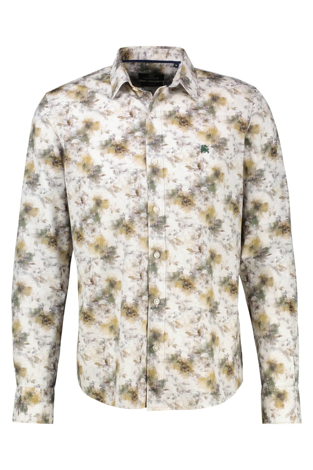 Beige heren LERROS regular fit overhemd gravel van katoen met lange mouwen en klassieke kraag