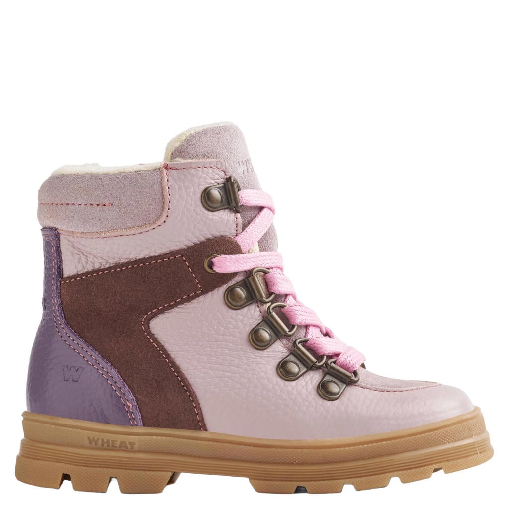 Wheat leren enkelboots met profielzool - lichtroze