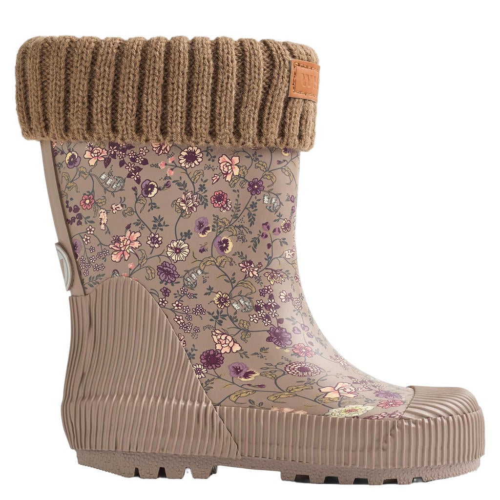 Bruin en paarse meisjes Wheat rubber gebloemde regenlaarzen -