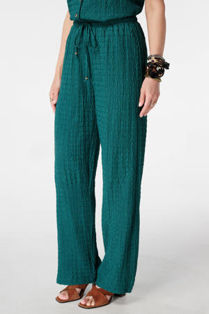 wide leg regular waist broek met textuur petrol