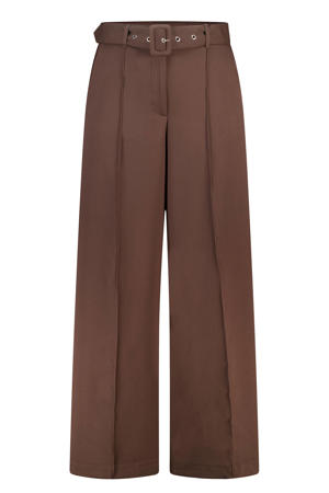wide leg regular waist pantalon donkerbruin