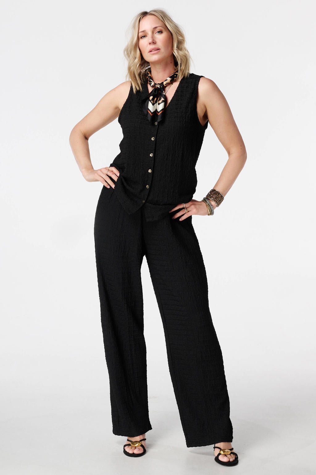 Zwarte dames MS Mode aansluitend top Plus Size van polyester met effen en textuur