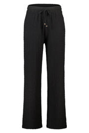 thumbnail: MS Mode wide leg regular waist broek met textuur zwart
