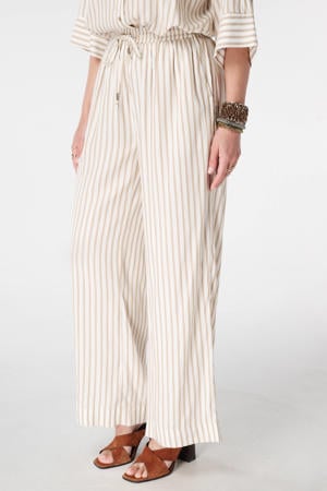 wide leg high waist gestreepte broek ecru