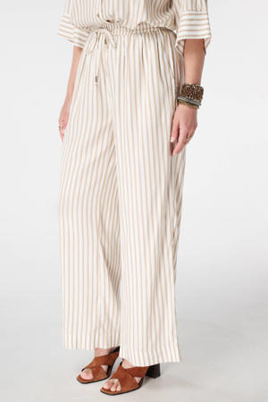 wide leg high waist gestreepte broek ecru