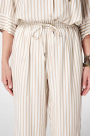 thumbnail: MS Mode wide leg high waist gestreepte broek ecru