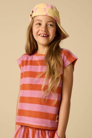 gestreept T-shirt roze/oranje