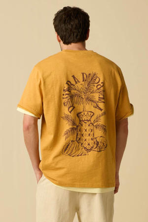 relaxed T-shirt met backprint geel