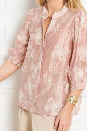 gebloemde top roze