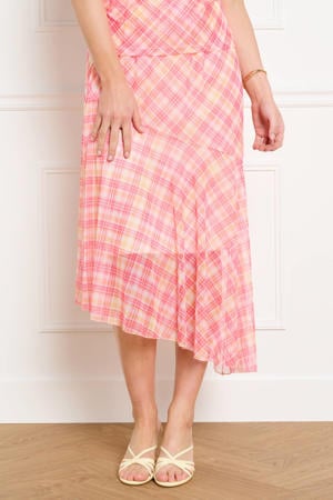 geruite midi rok roze
