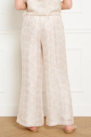 wide leg regular waist gebloemde broek ecru