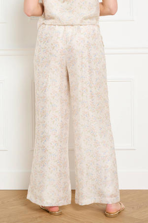 wide leg regular waist gebloemde broek ecru