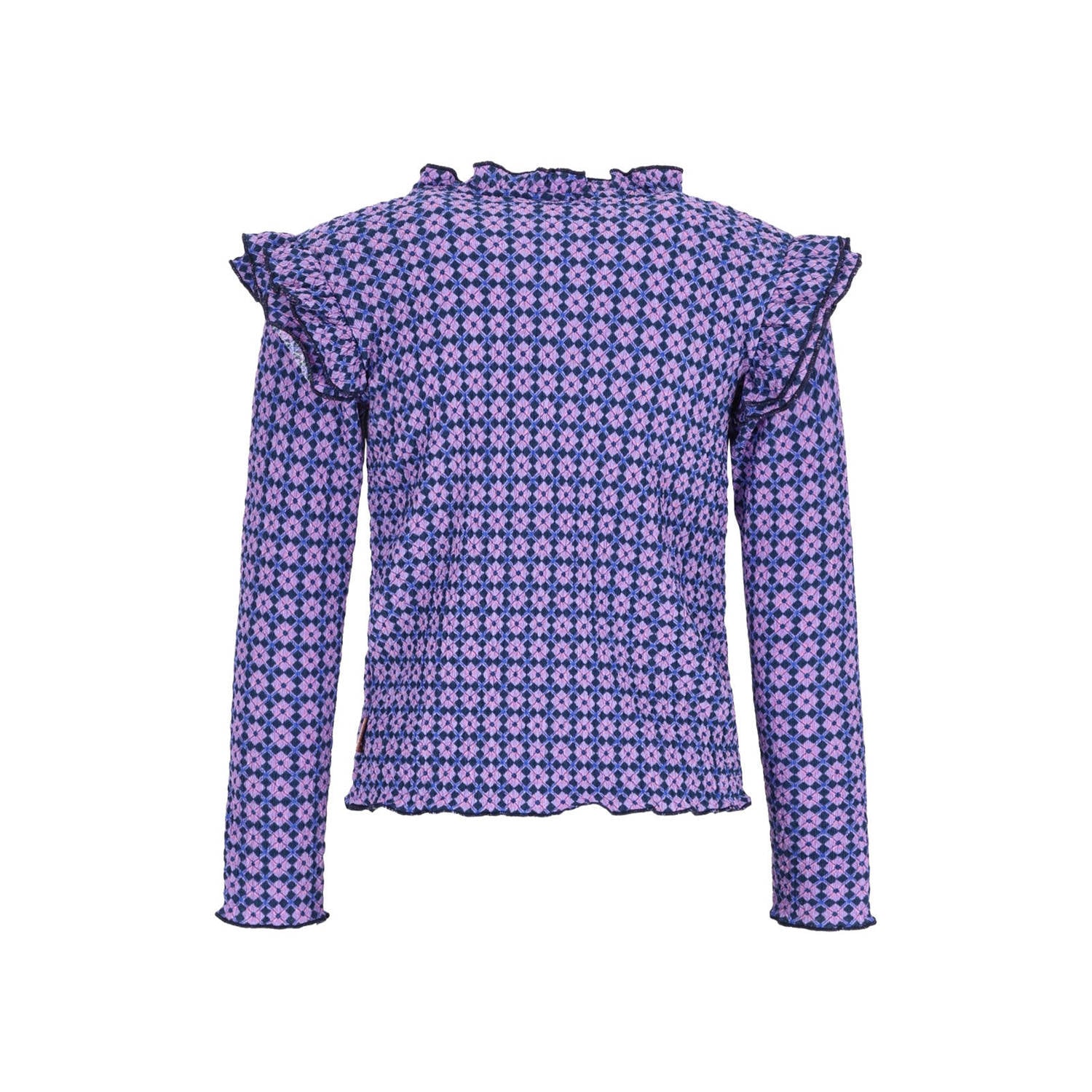 B.Nosy aansluitende longsleeve met ruches en print paars