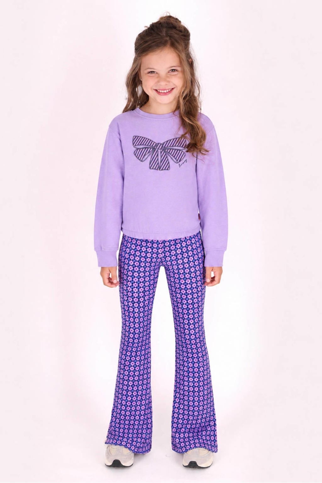 Paarse meisjes B.Nosy flared broek van polyester met regular waist en elastische tailleband