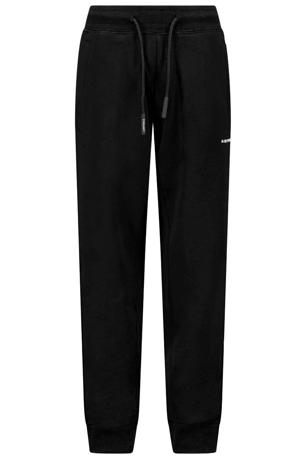 Zwarte jongens Airforce joggingbroek van sweat materiaal met elastische tailleband met koord en effen