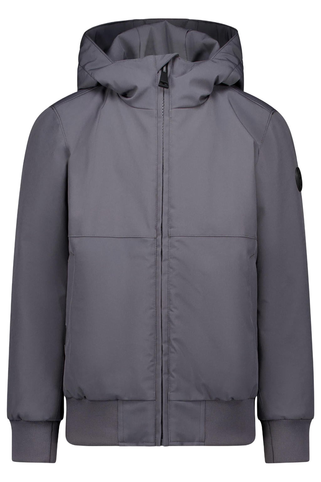 Grijze jongens Airforce winterjas van polyester met effen, lange mouwen, capuchon en ritssluiting