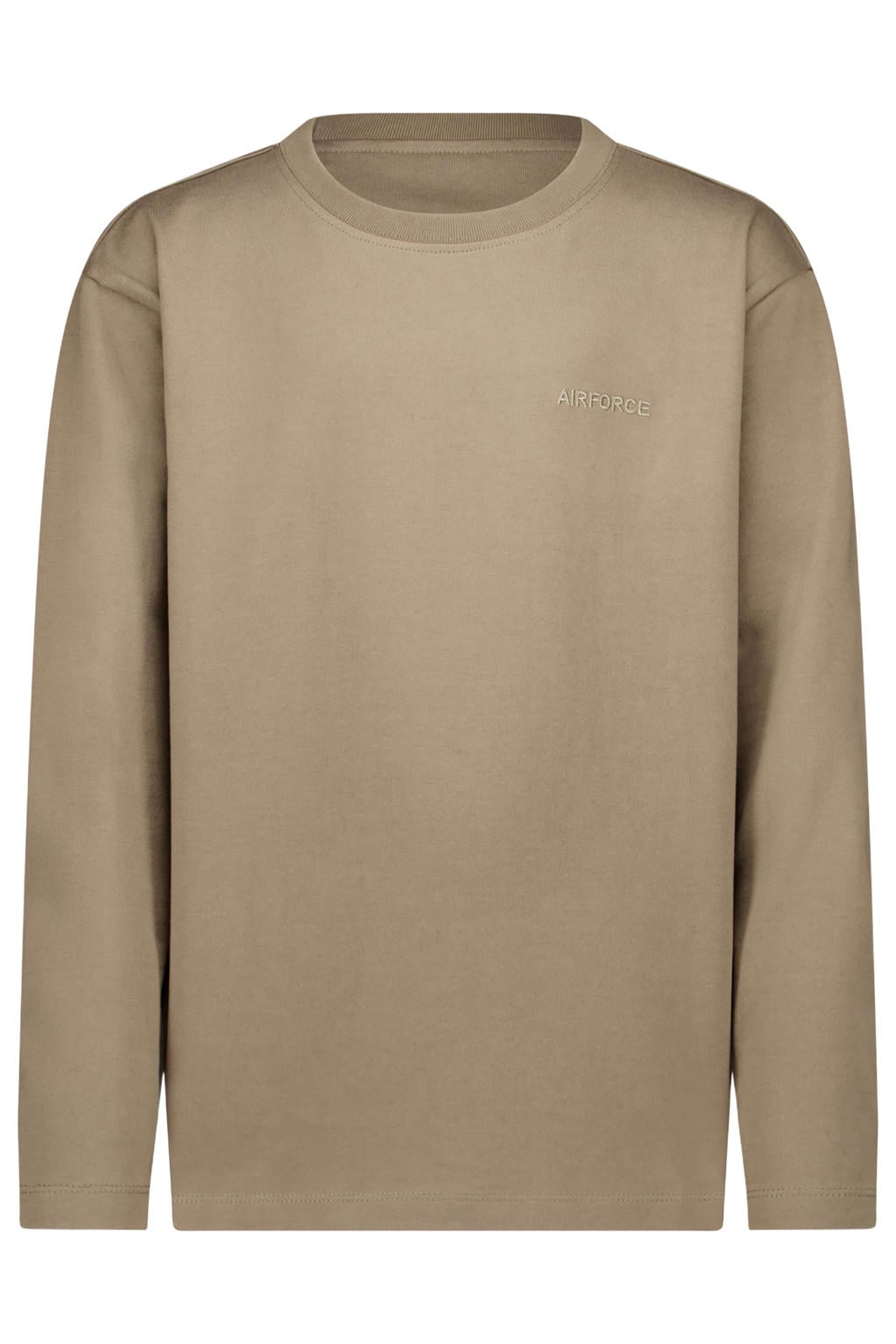 Bruine jongens Airforce longsleeve van katoen met effen, lange mouwen en ronde hals