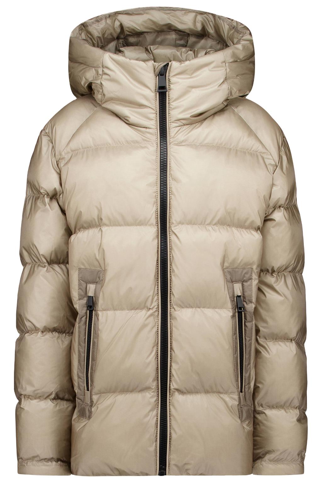 Beige jongens Airforce katoenen gewatteerde winterjas van polyester met lange mouwen, capuchon en ritssluiting