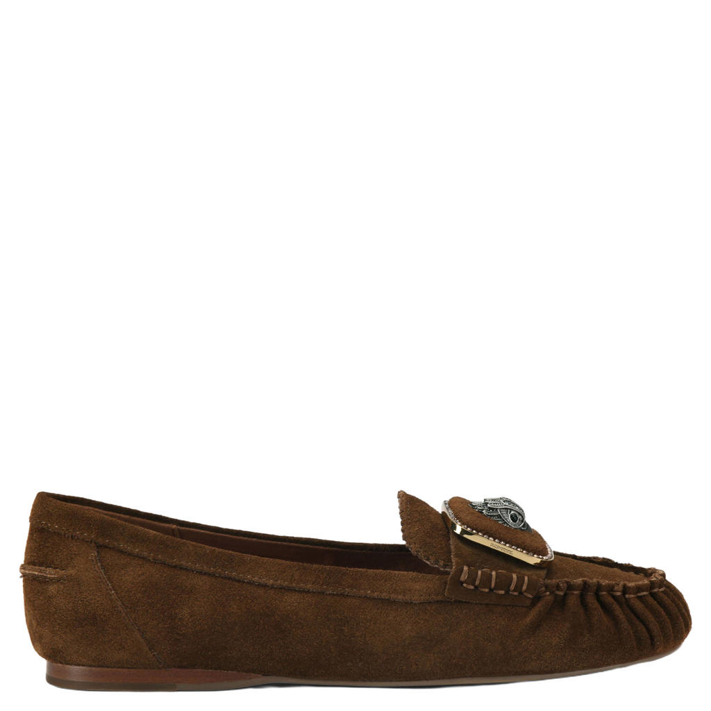Bruine dames Kurt Geiger Pimlico suède mocassins met strass-steentjes -