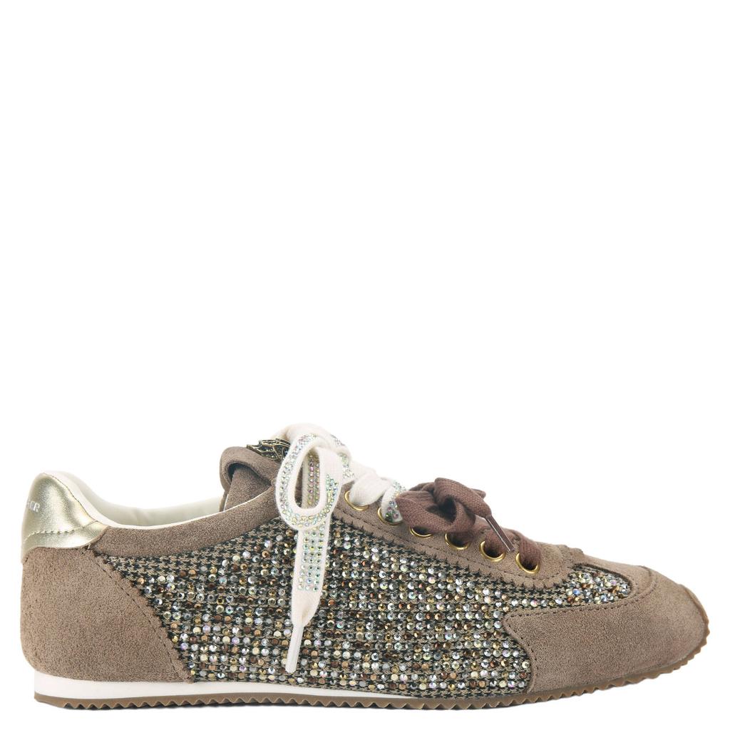 Bruine dames Kurt Geiger Islington suède sneakers met strass-steentjes -