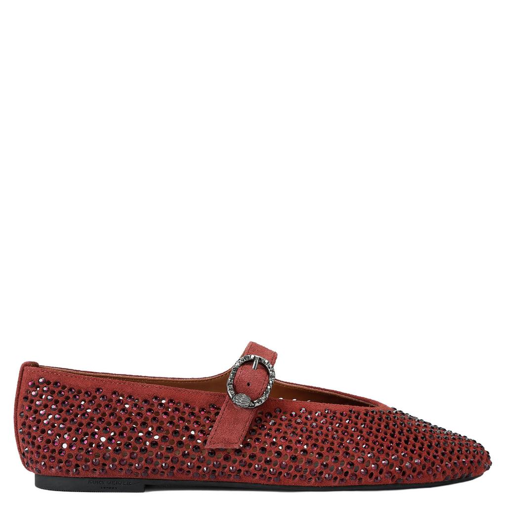 Bordeaux dames Kurt Geiger Mayfair suède ballerina's met strass-steentjes -