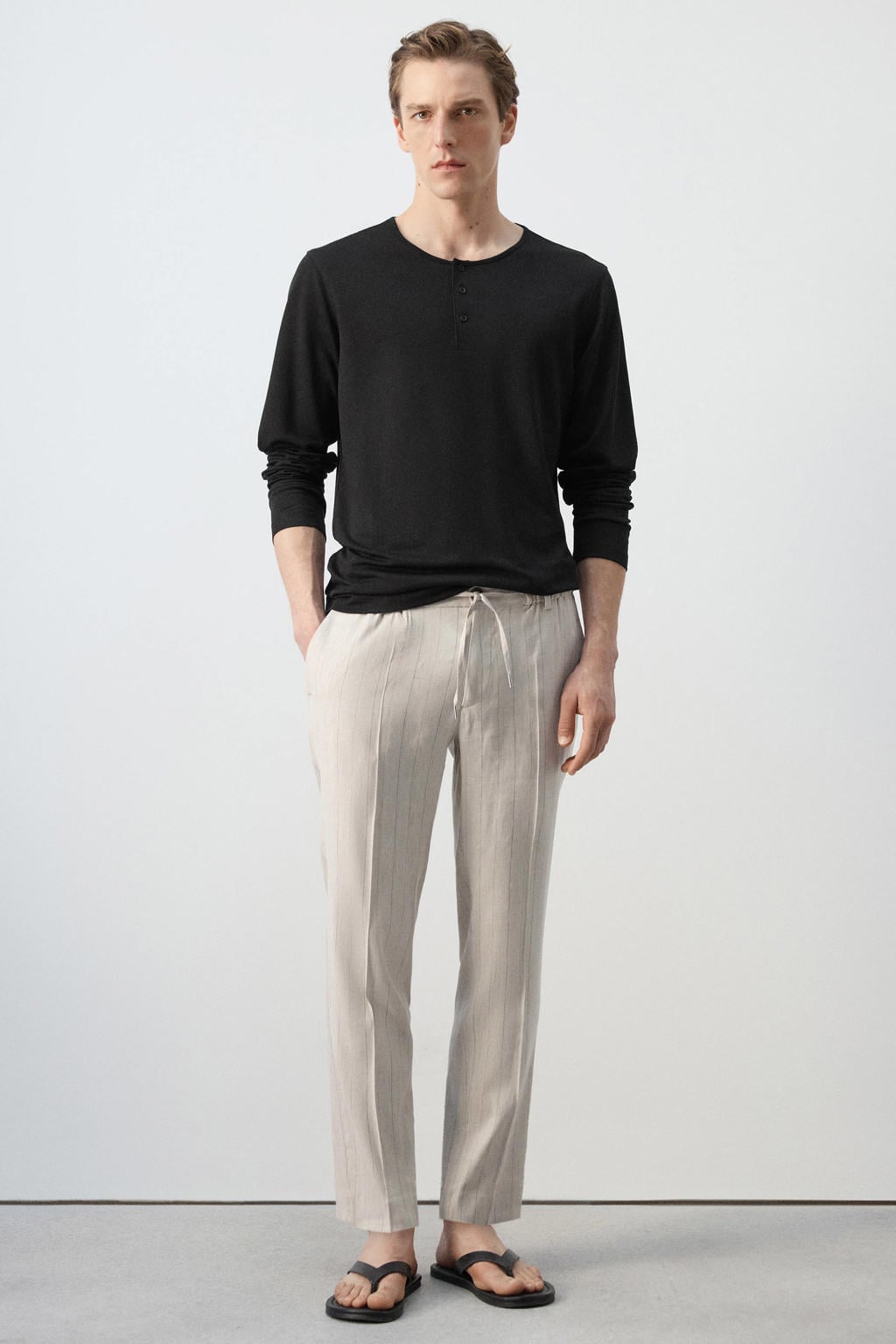 Zwarte heren Mango Man longsleeve van lyocell met effen, lange mouwen en ronde hals