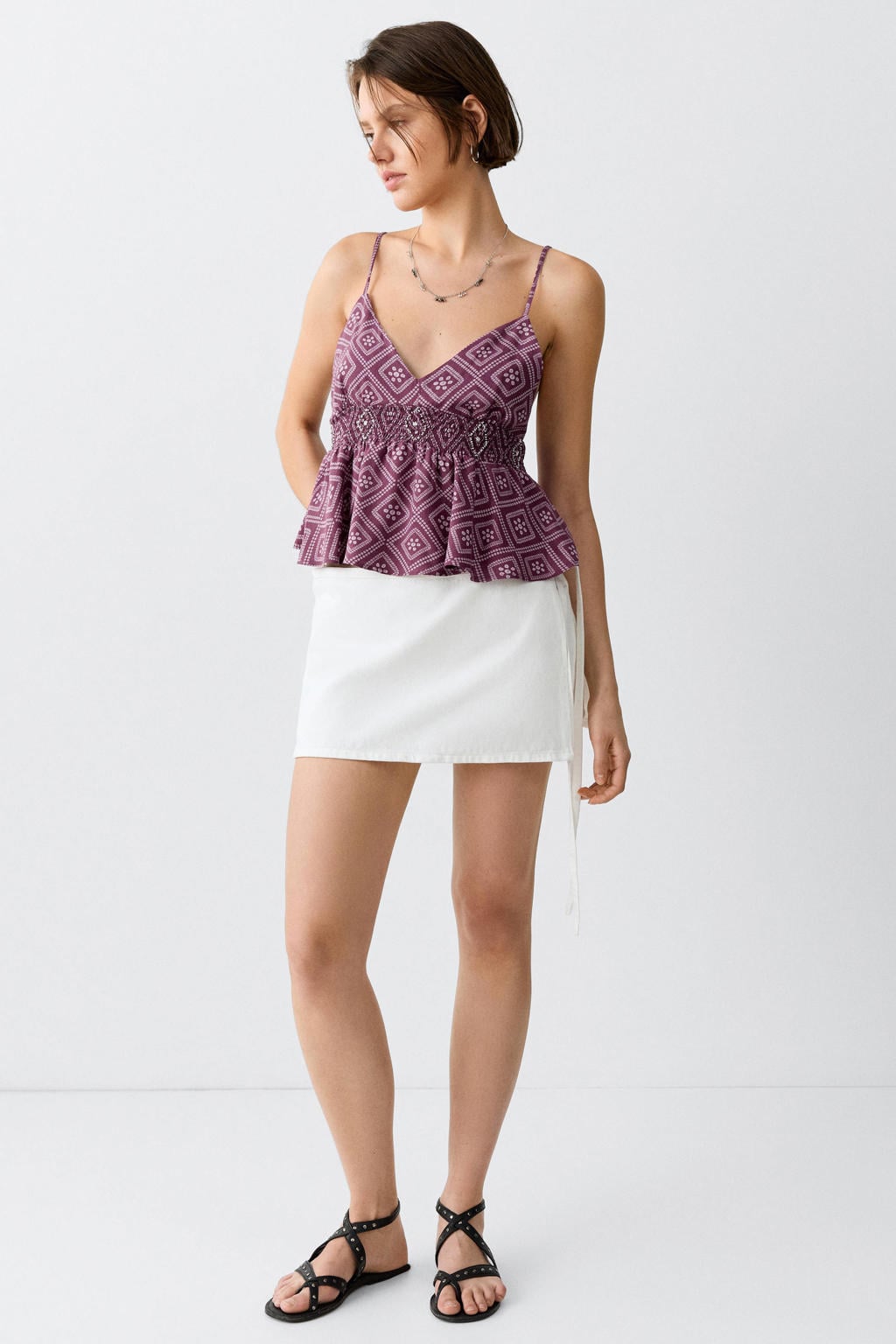 MANGO TEEN top met peplum en kraaltjes - paars