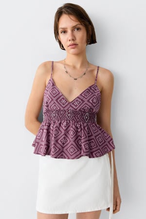 top met peplum en kraaltjes - paars